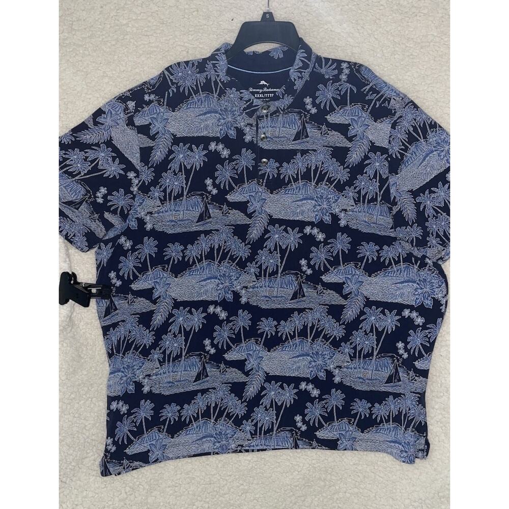 Tommy Bahama Men Blue Tropical Floral Polo Shirt Short Sleeve XXXL